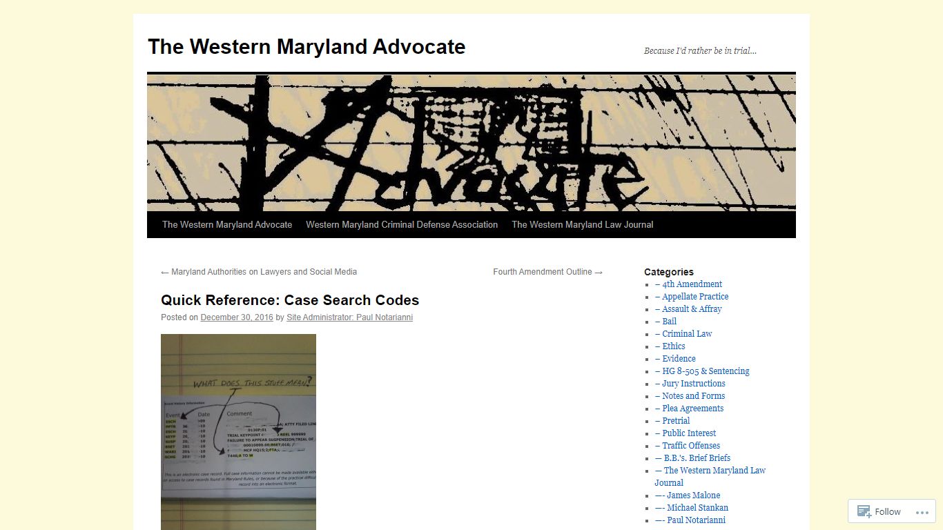 Quick Reference: Case Search Codes - The Western Maryland Advocate