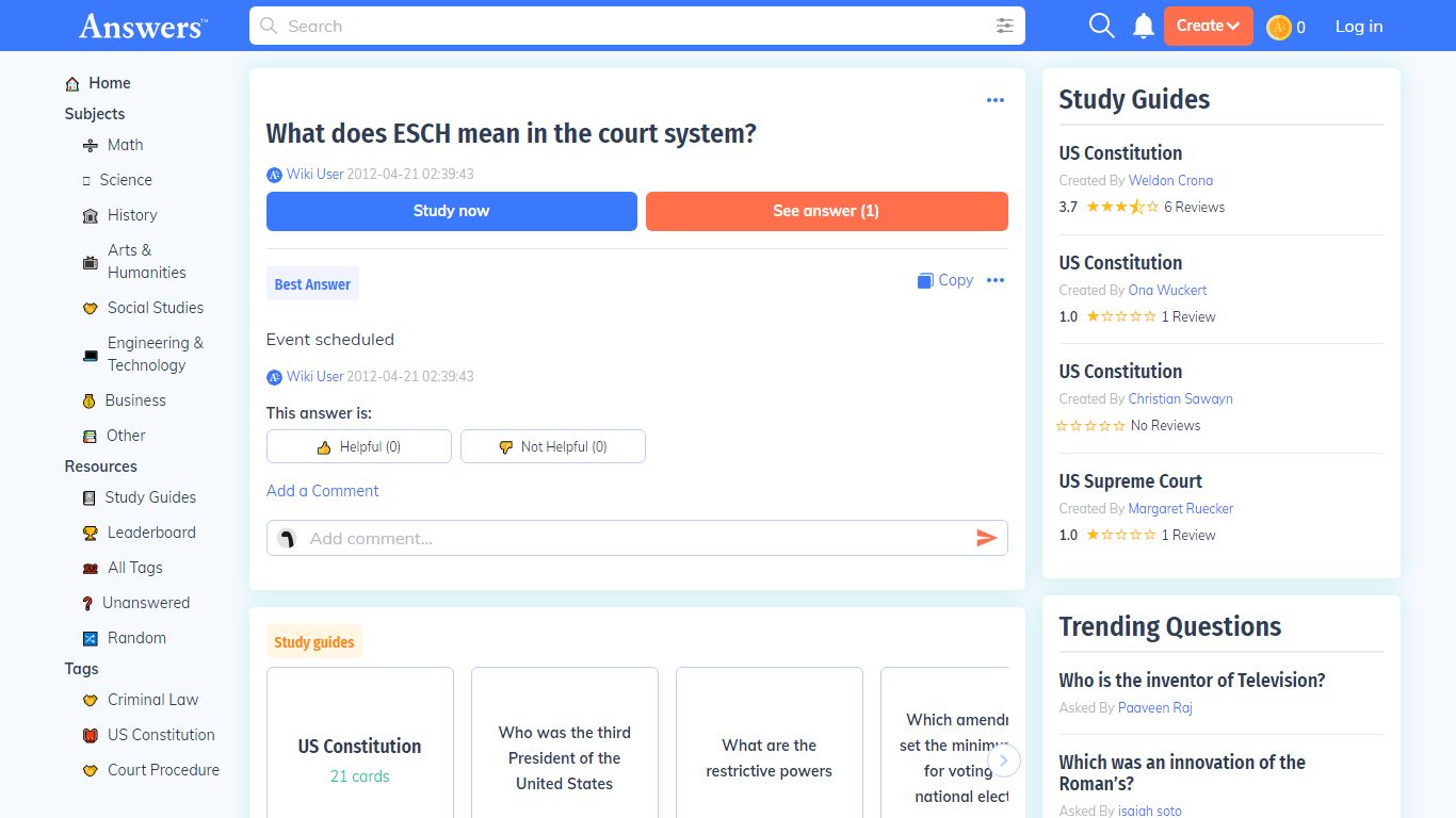 What does ESCH mean in the court system? - Answers